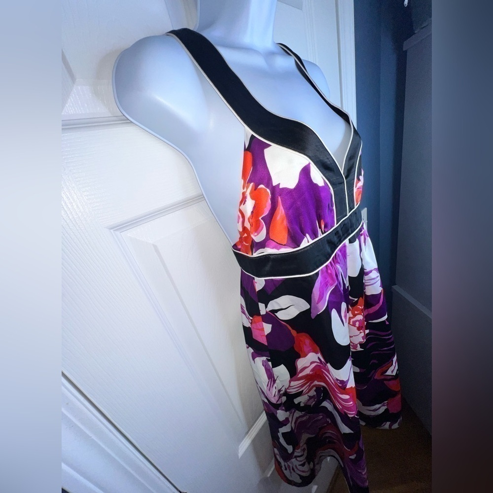 Vtg Banana Republic Petites 8 Black Purple Floral 100% Silk Mini Dress 8P - Picture 5 of 15